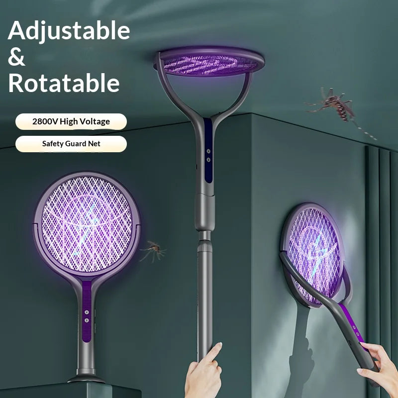 Rotating Head Rechargeable Electric Bug Zapper Racket