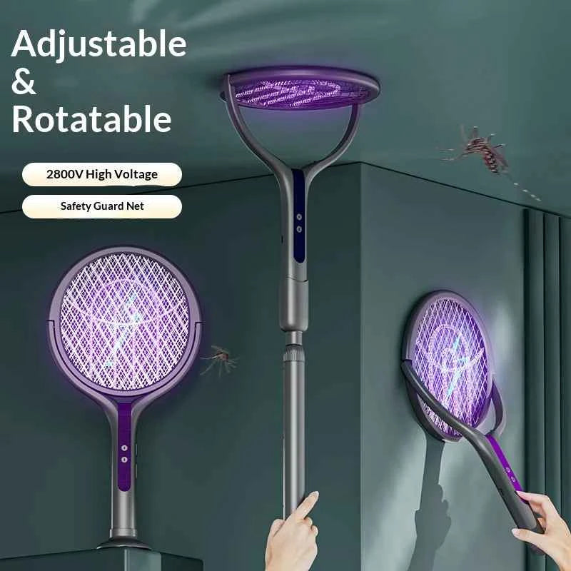 Rotating Head Rechargeable Electric Bug Zapper Racket