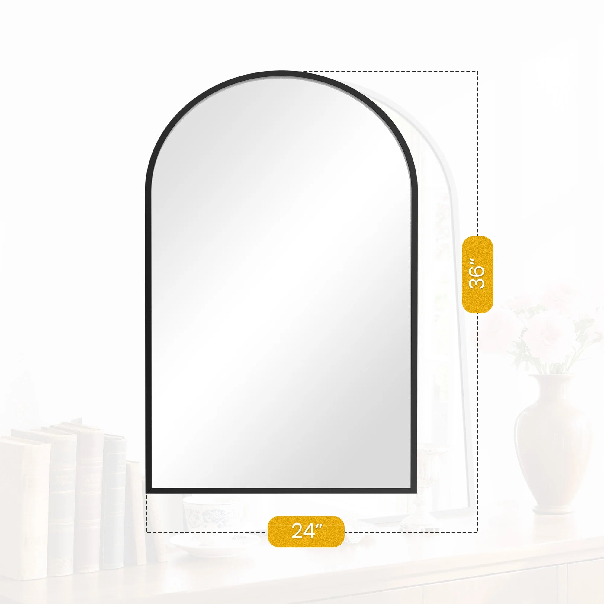 26x38 Arched Wall Mirror with Metal Frame & HD Glass