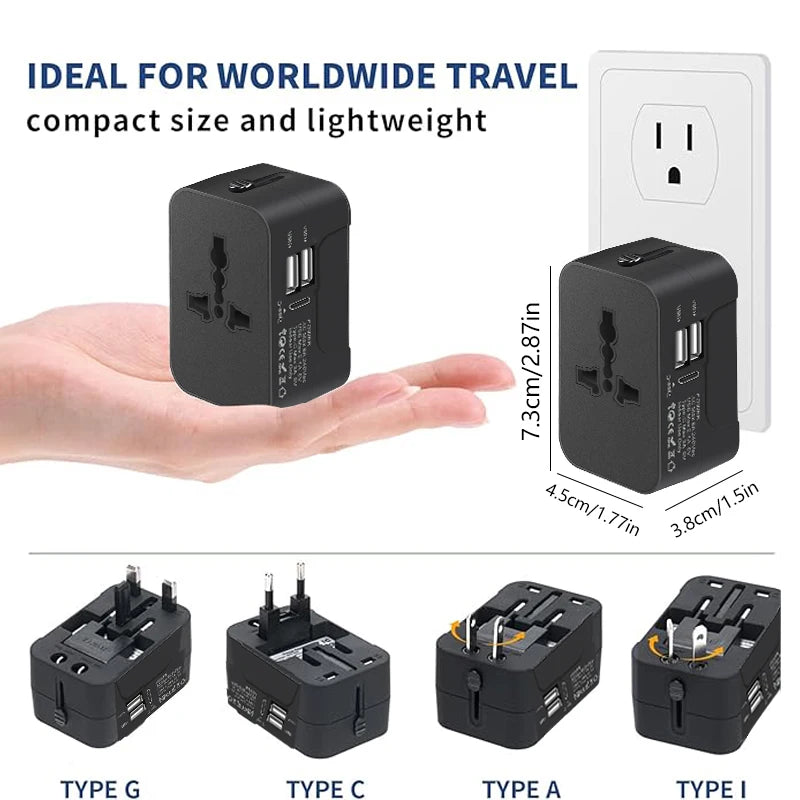 Universeller Reiseadapter mit USB und USB-C