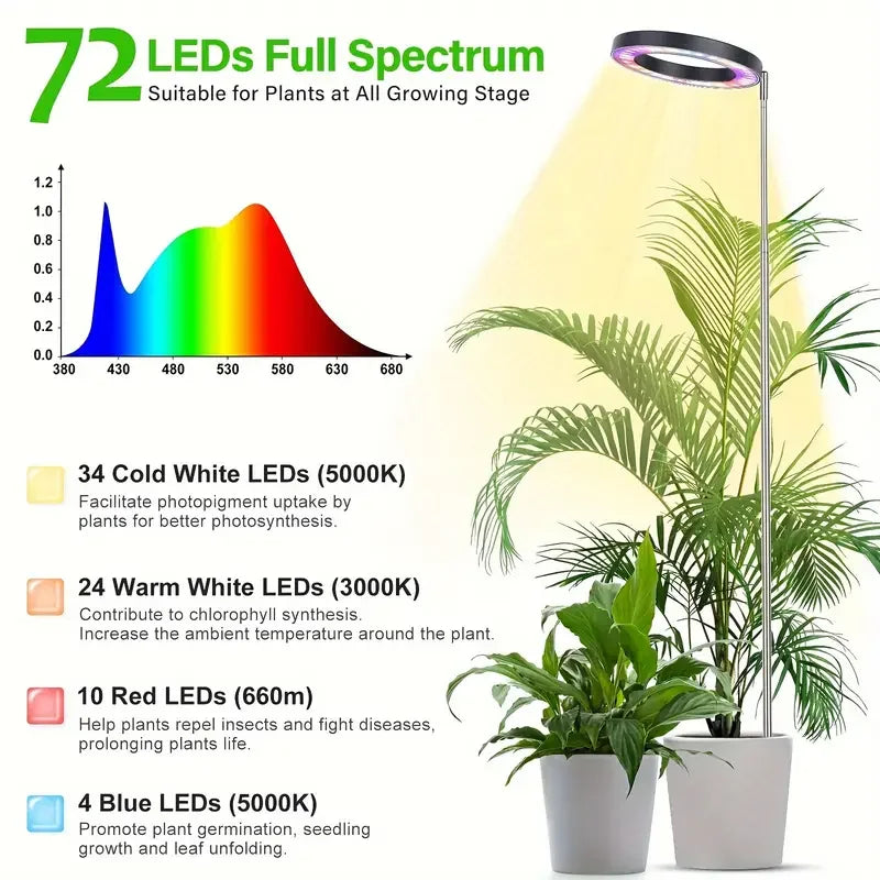 LED Grow Light for Indoor Plants with Timer and Extendable Stand