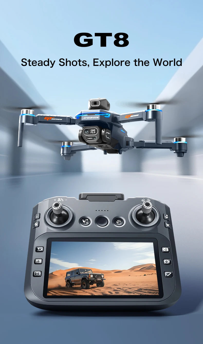 Nový GT8 Drone 8K profesionální HD Duální kamery obrazovky Dálkový 5G WIFI bezkartáčový motor Ovládání překážek skládací quadcopter hračky