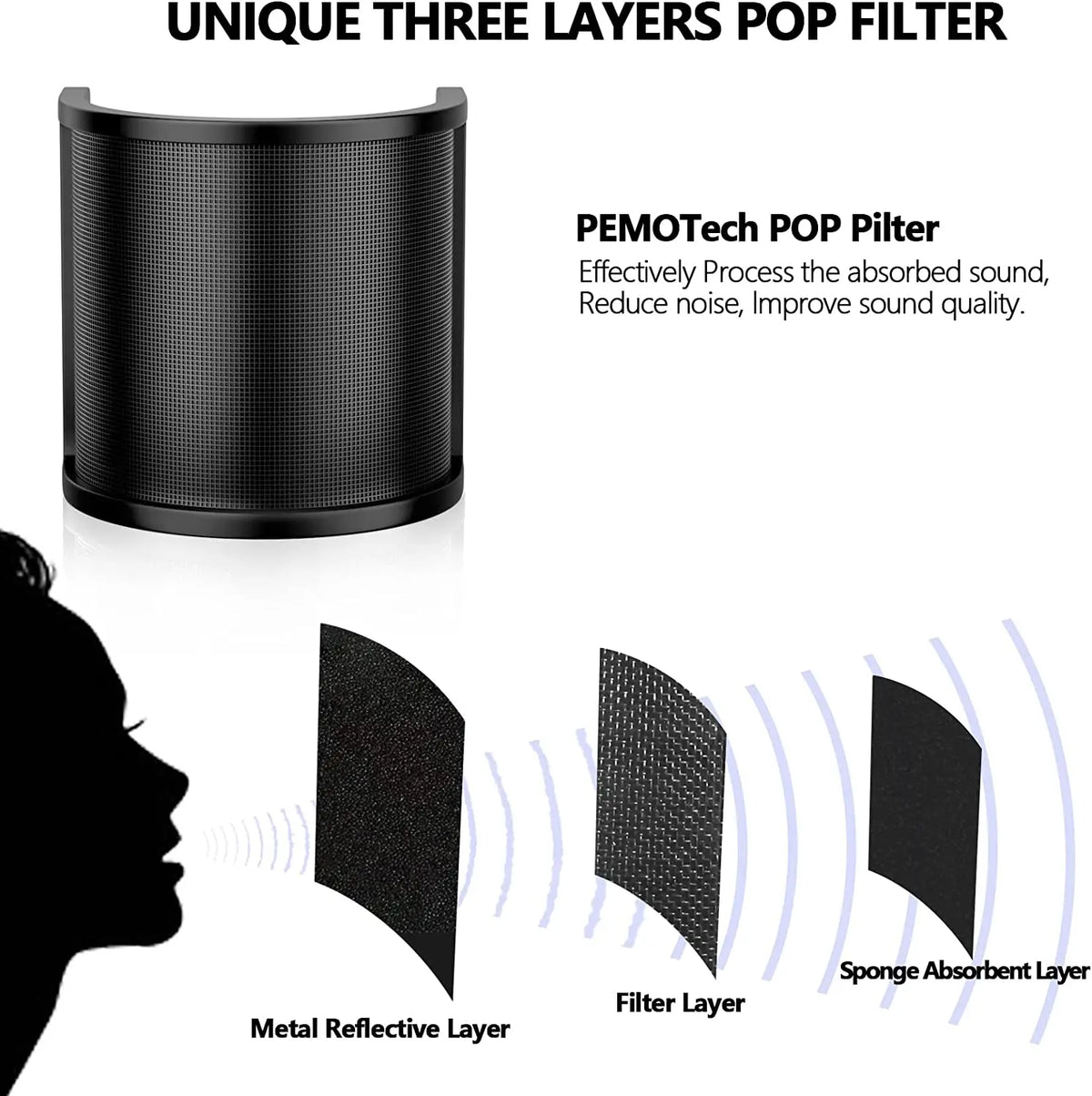 Filtru pop universal pentru microfon, ecran anti-vânt metalic pentru microfon cu condensator, PC, studio și înregistrări