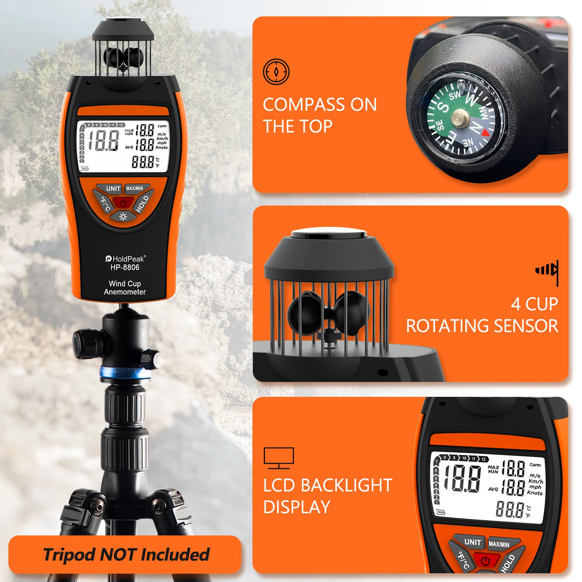 Cup Anemometer with Temperature Display
