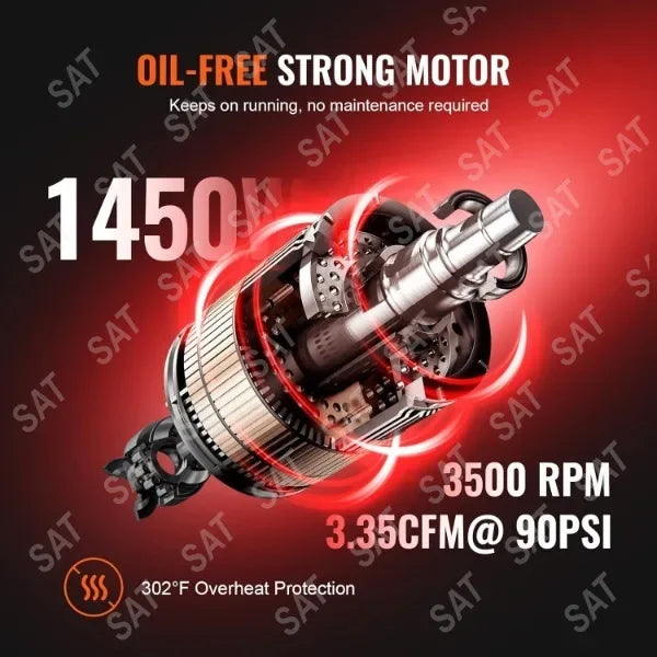 Bezolejový vzduchový kompresor 6,3 galonu, 2 HP, 3,35 CFM, 90 PSI, tichý 70 dB