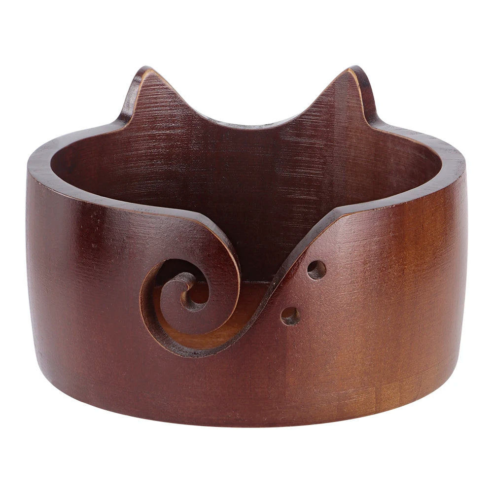 Wooden Cat-Ear Yarn Bowl