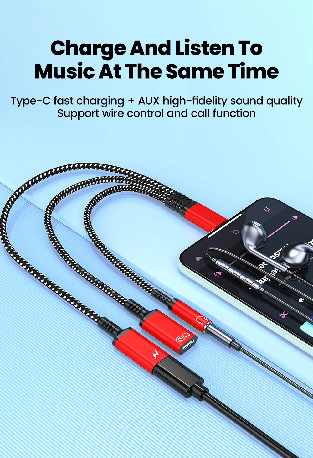 محول صوت وشحن USB-C ثلاثة في واحد