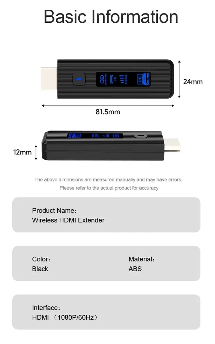 Wireless HDMI-Compatible Video Transmitter and Receiver Extender kit TV Stick Dongle Adapter For PC Camera Laptop To Monitor TV