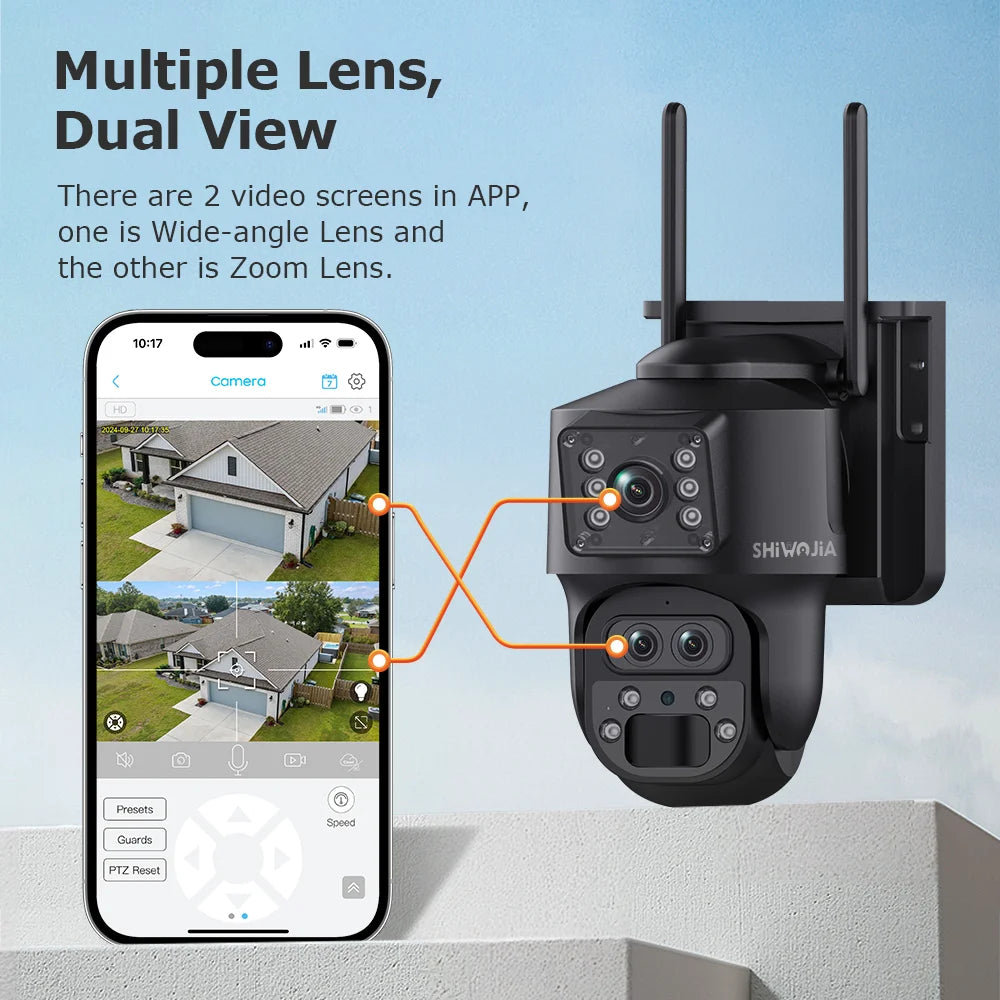 15X Zoom Solar 4G PTZ Security Camera 12MP Three-Lens 360 View