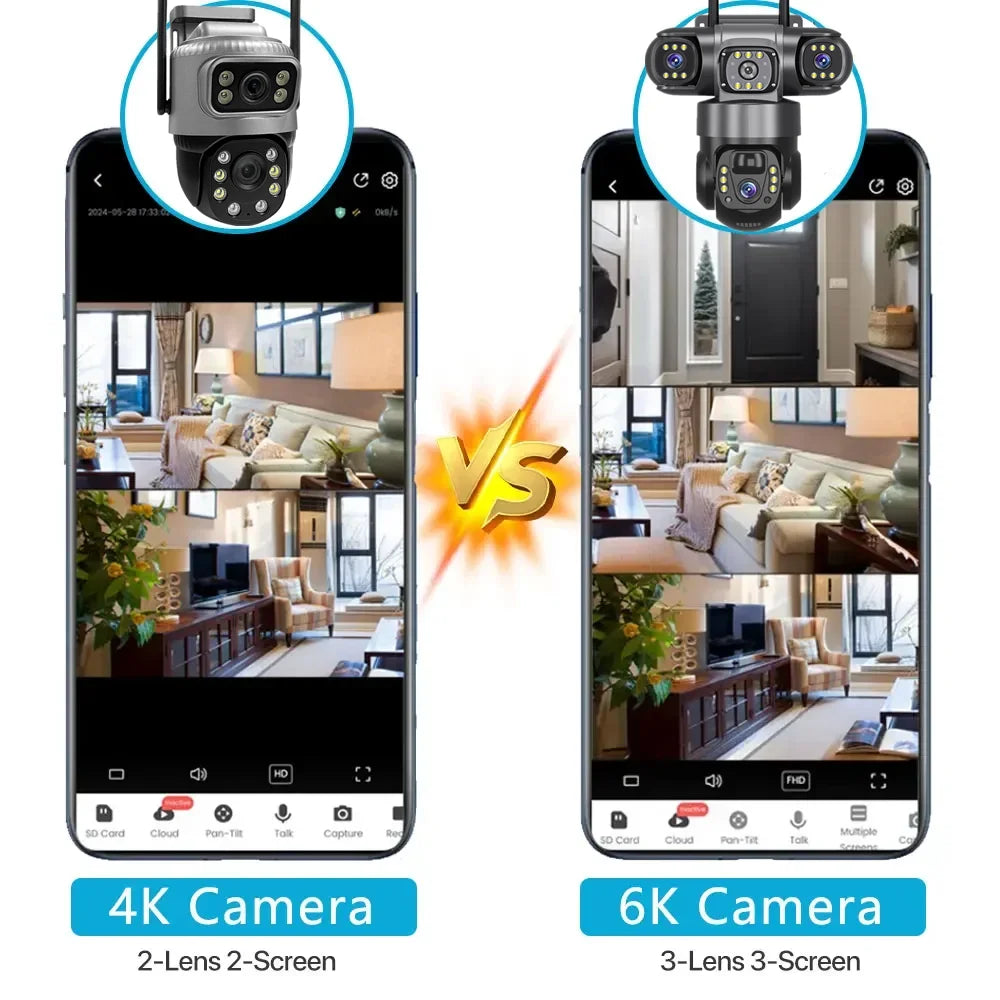 12MP Solar Outdoor PTZ Security Camera Triple Lens 360° Wireless