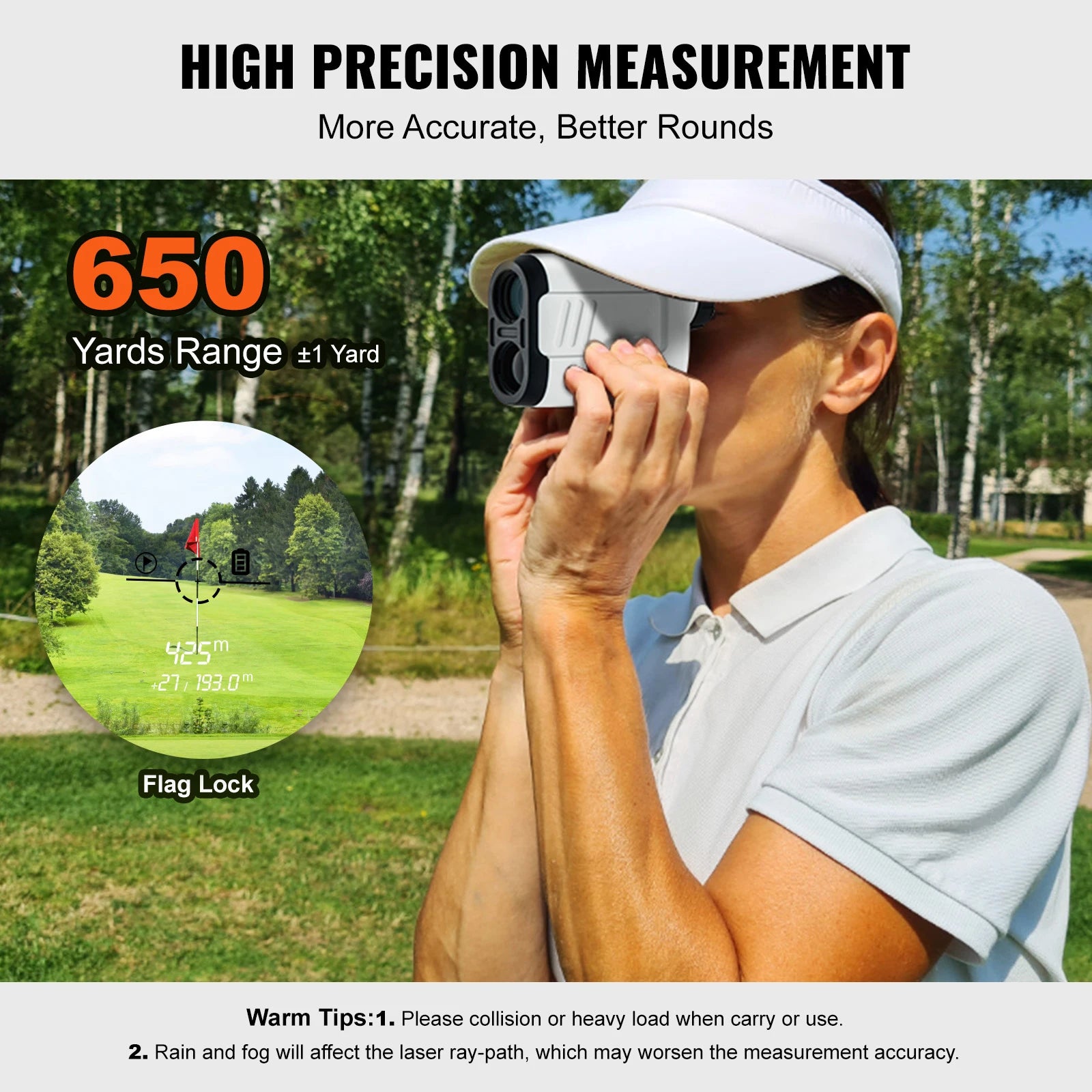 Golfový diaľkomer na 650 yardov so sklonom, zámkom na vlajku a 6-násobným zoomom