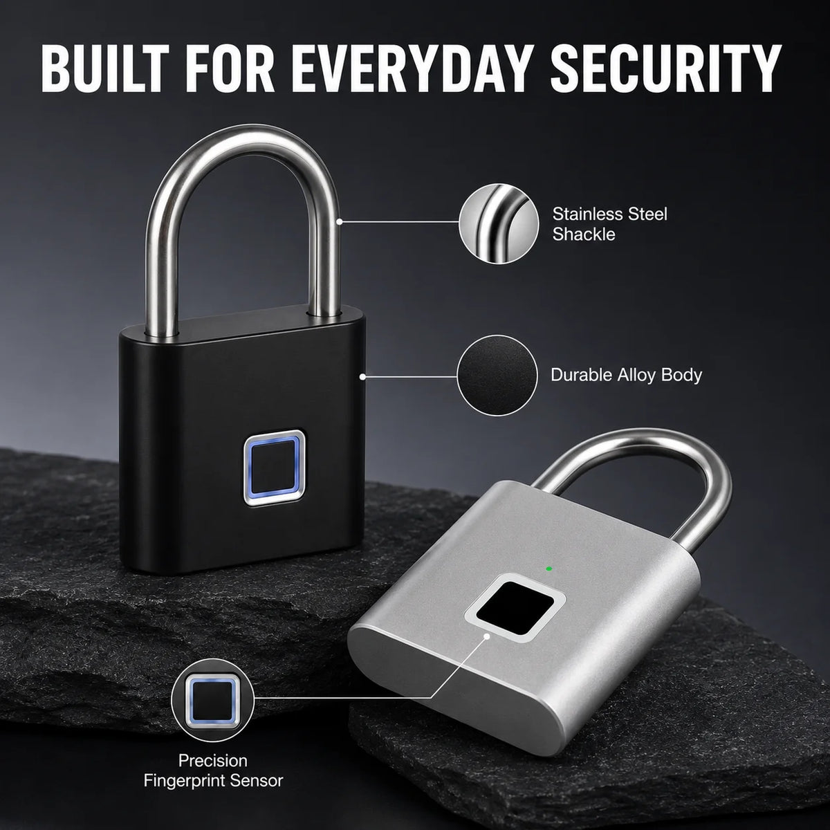 Fingerprint Padlock, Built-in Rechargeable Battery, Outdoor Waterproof, Easy to Use