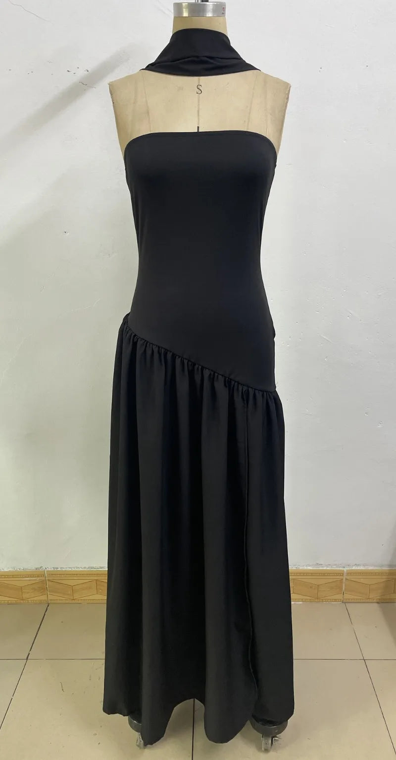 Elegant Strapless Floor-Length Women’s Slit Backless Evening Dress