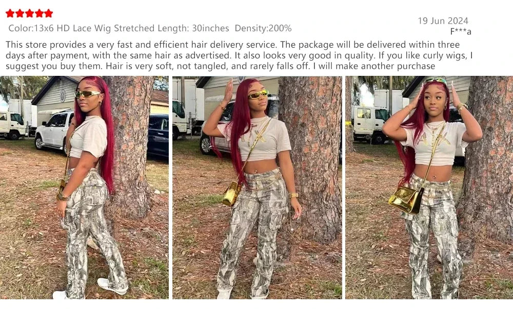 Burgundy HD csipkés elülső emberi haj paróka – Egyenes 99J szín