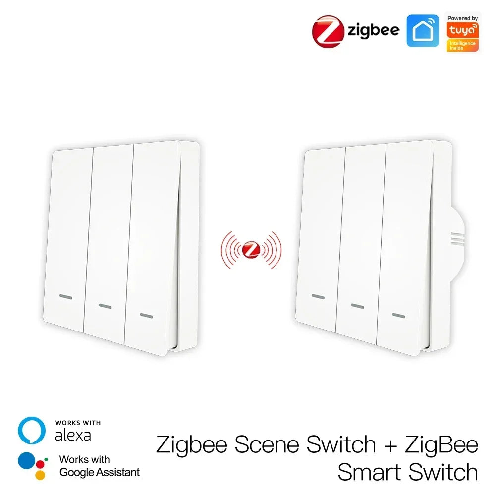 MOES Tuya ZigBee Light Switch with Transmitter Kit No Neutral Wire No Capacitor Required works with Alexa Google Home Smart Life