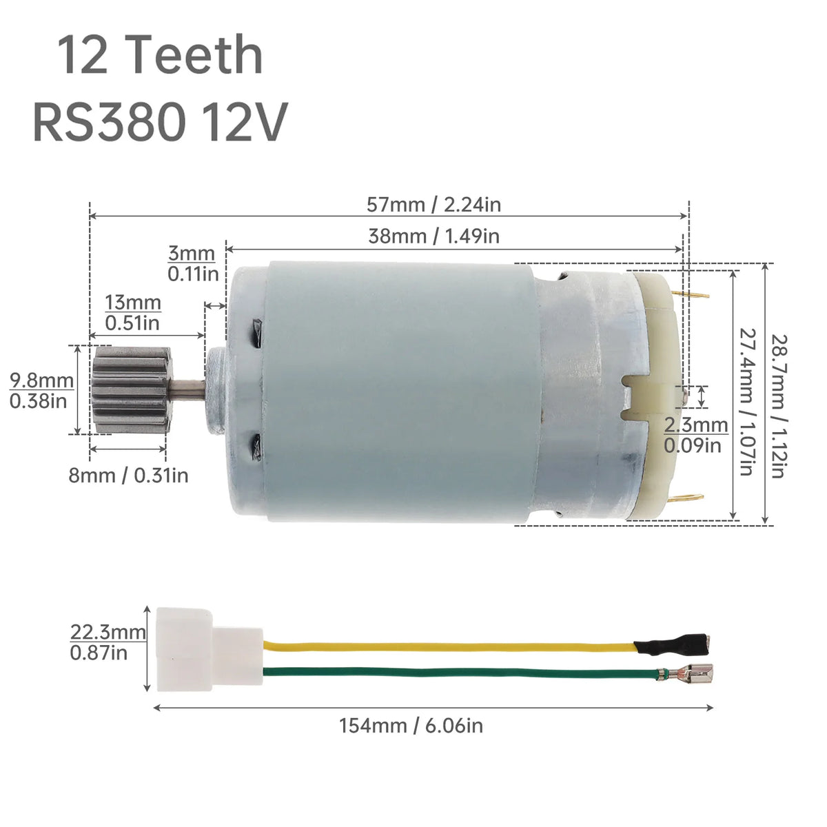 R380 R390 12-Tooth Gear Motor, 6 V or 12 V, Ride-On Car