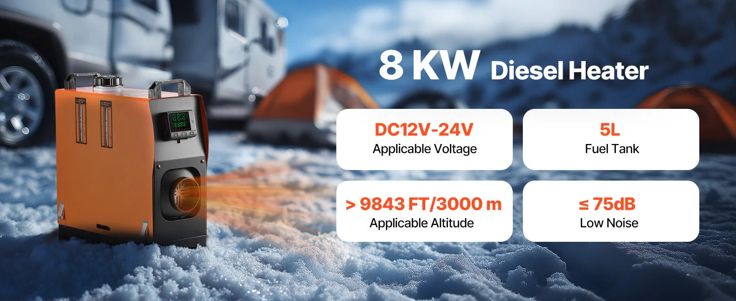 Chauffage d'air diesel 8KW 12-24V avec télécommande pour camping-car et véhicules