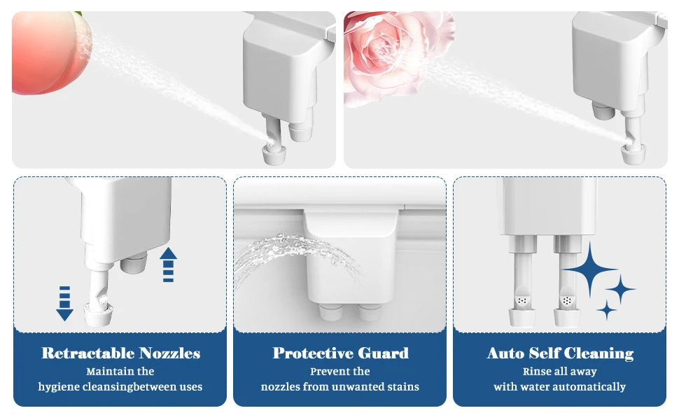 Toilet Seat Bidet Attachment Ultra-Slim Double Nozzle Adjustable Water Pressure Non-Electric Sprayer