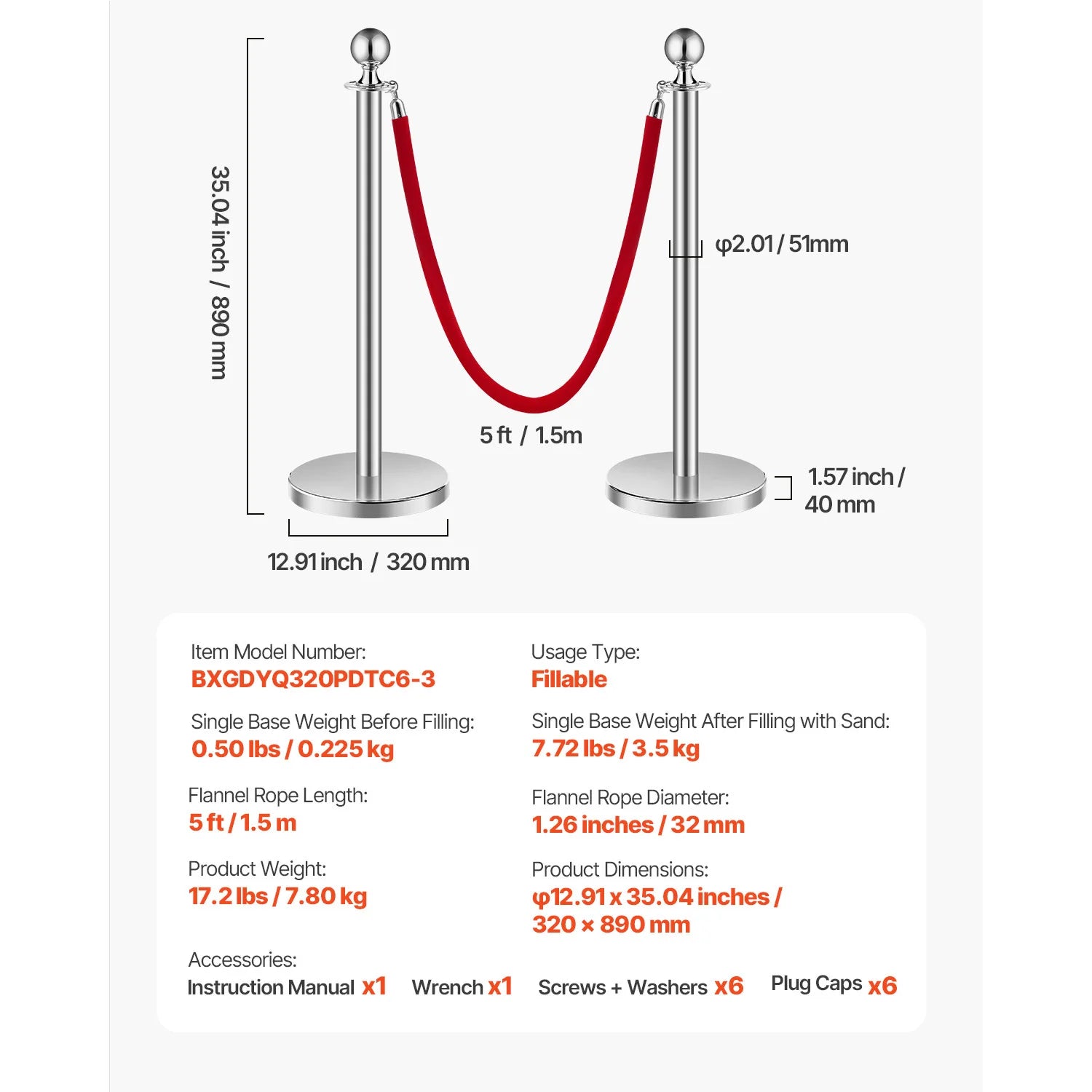 SucceBuy Corralines de acero inoxidable 4/6/8 piezas poste con base rellenable, cuerdas de terciopelo rojo y postes, barreras de control de multitudes para fiestas y museos