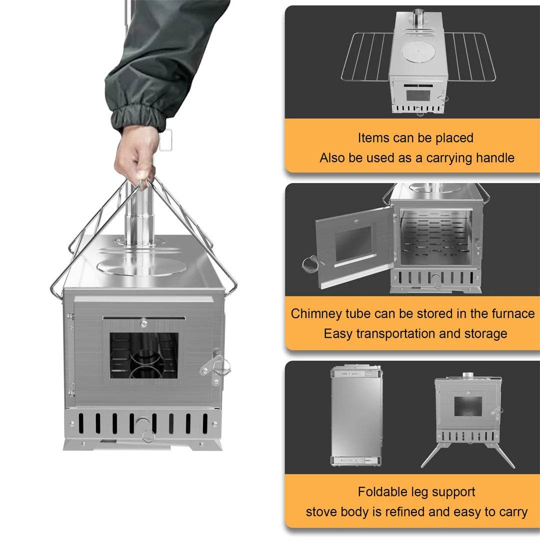 Wood Burning Stove for Camping, Tent Heating and Cooking