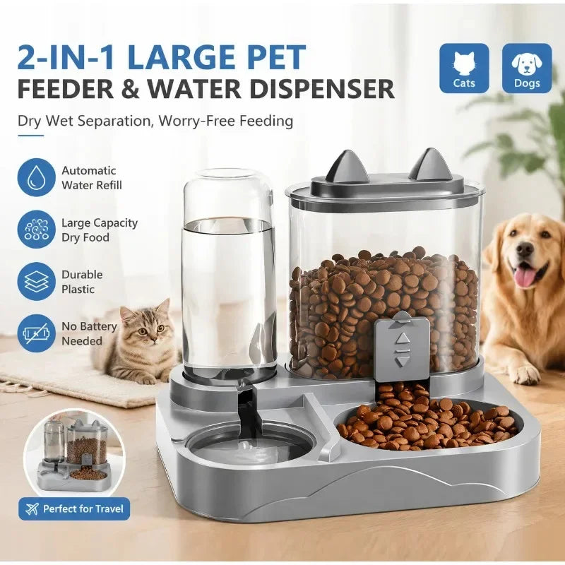 Pet Feeder Dual Food Bowl All-in-One Automatic Food Water Dispenser Large Capacity Food Storage Dispenser Pet Supplies