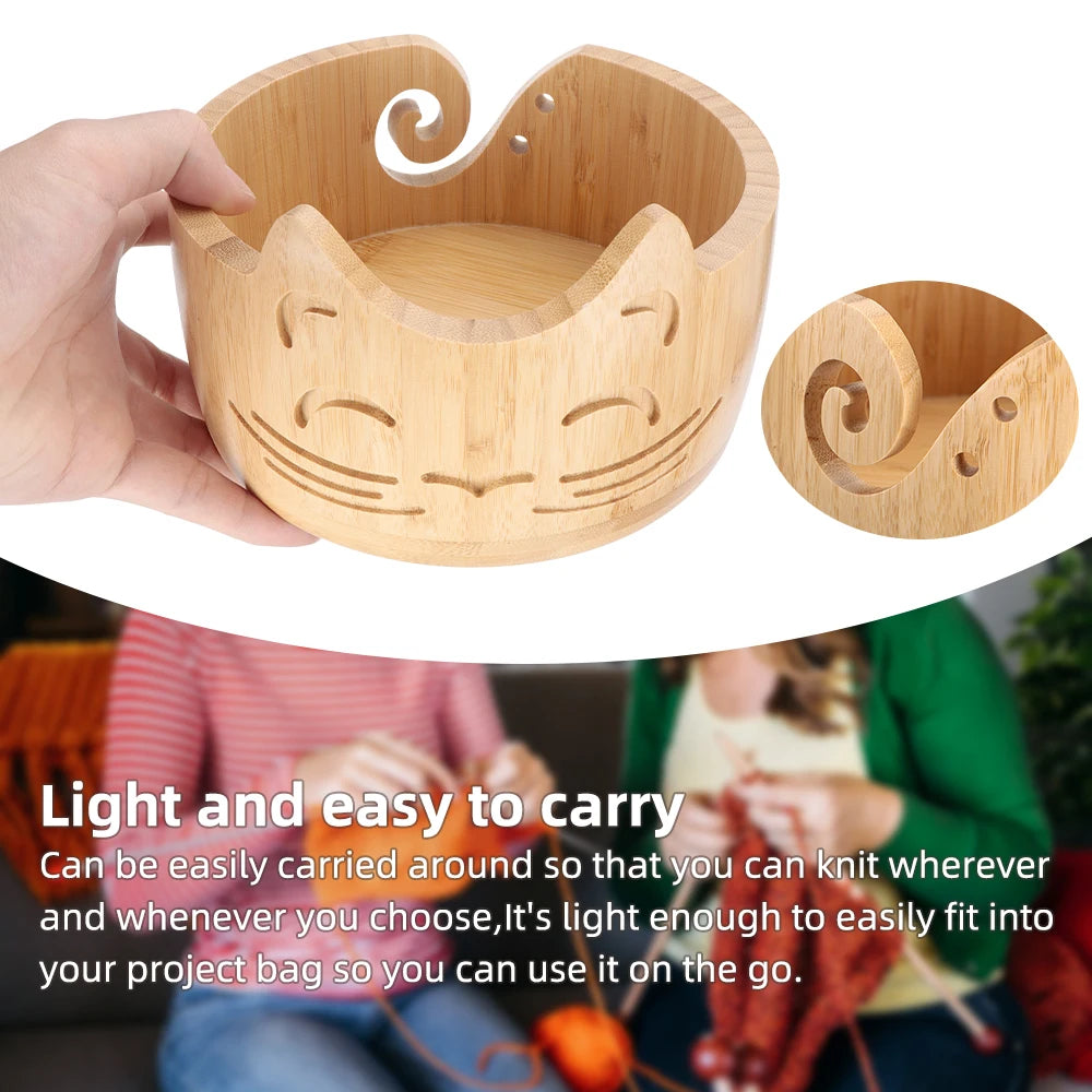 Wooden Cat-Ear Yarn Bowl