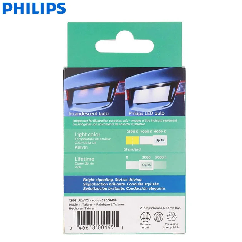 Philips Ultinon LED T10 W5W 194 6000K Hell Weiß Auto-LED Signale Leseschilder Lampen Innenraum Armaturenbrett Bulbs 12961ULWX2
