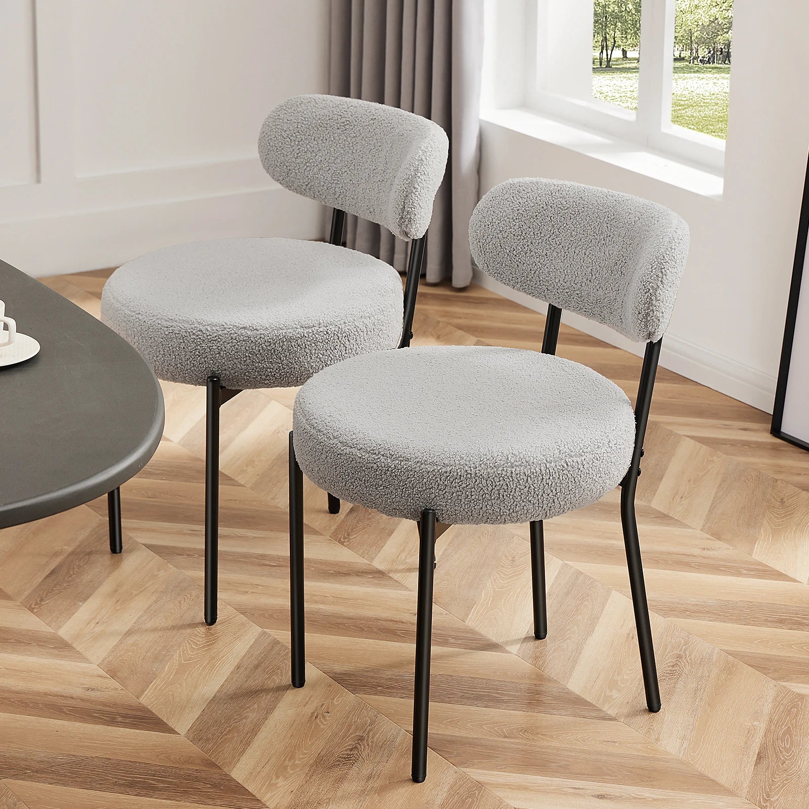 Ergonomic Round Dining Chairs Set of 2 with Cushioned Seat