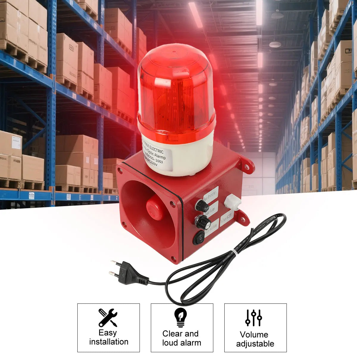 High-Power Loudspeaker Alarm Device with LED Indicator IP56 Sound and Light Alarm Waterproof Emergency Strobe Warn Light