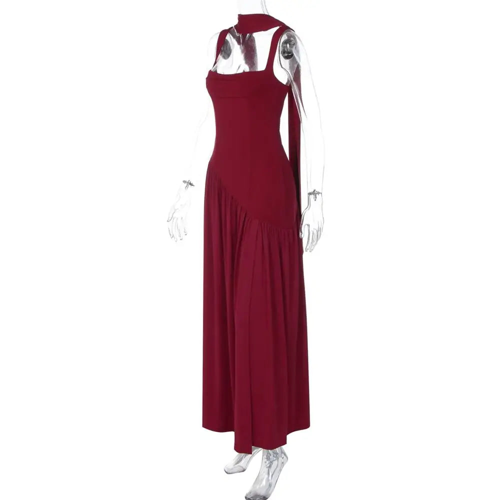 Elegant Sleeveless High Waist Slit Dress with Belted Sash
