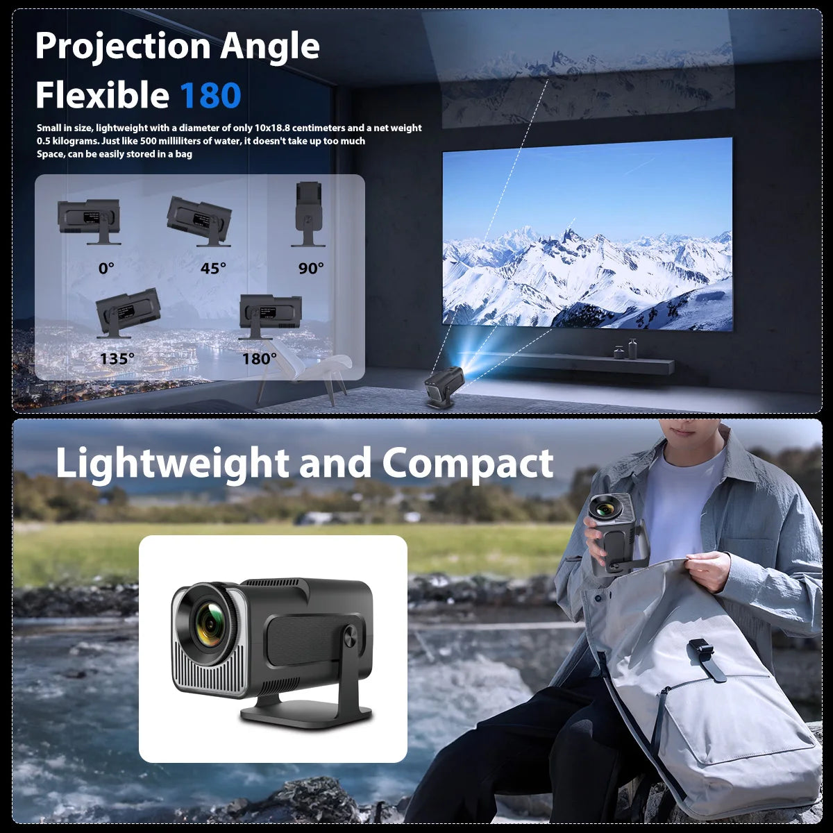 HY320 Mini Portable Projector with WiFi6 and Bluetooth