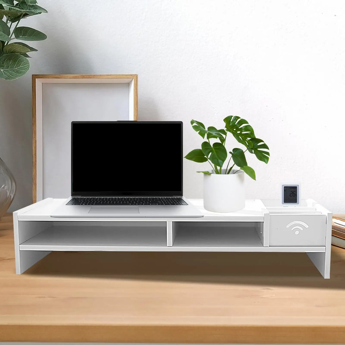 Organizador de secretária de três níveis e suporte para monitor