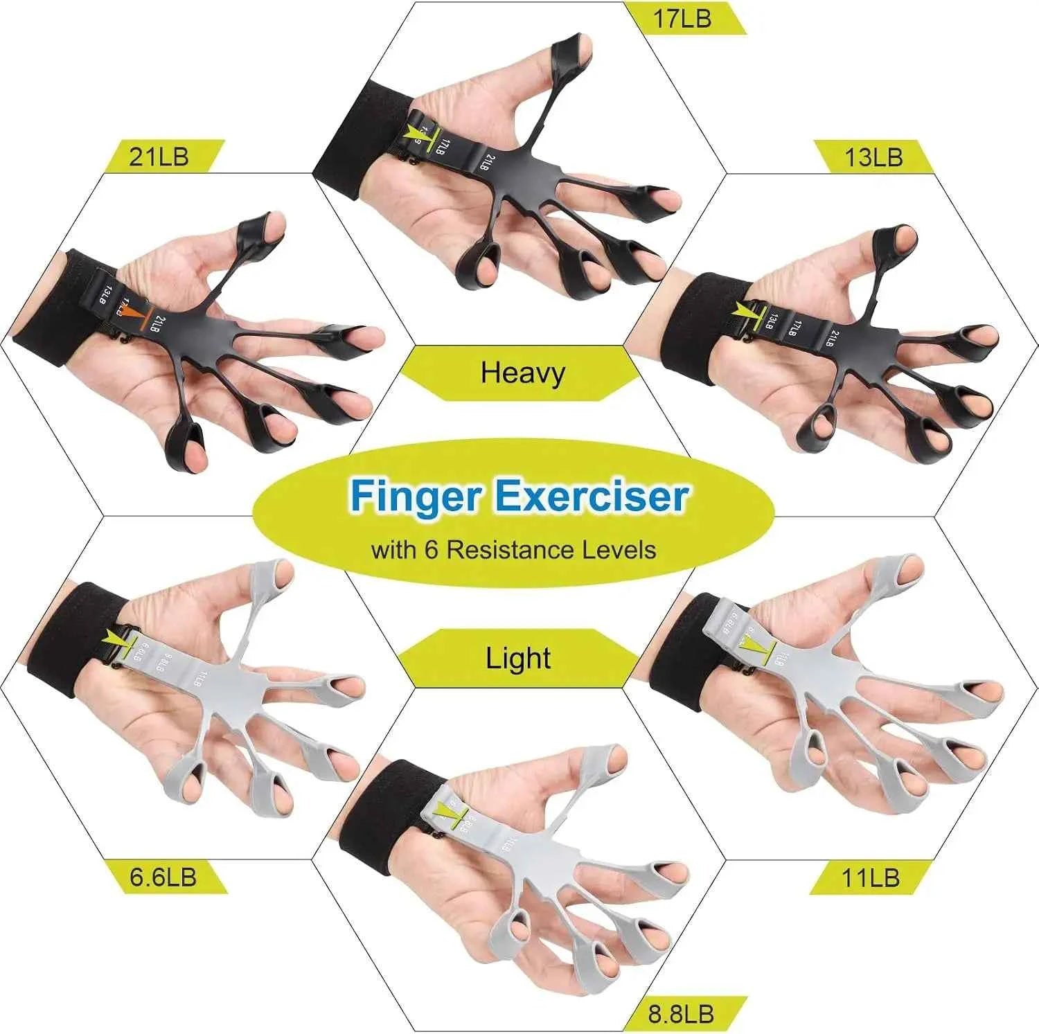 6-Pack Hand Grip Strengthener Kit with Finger Exerciser, Forearm Workout Ring for Muscle Building & Injury Recovery