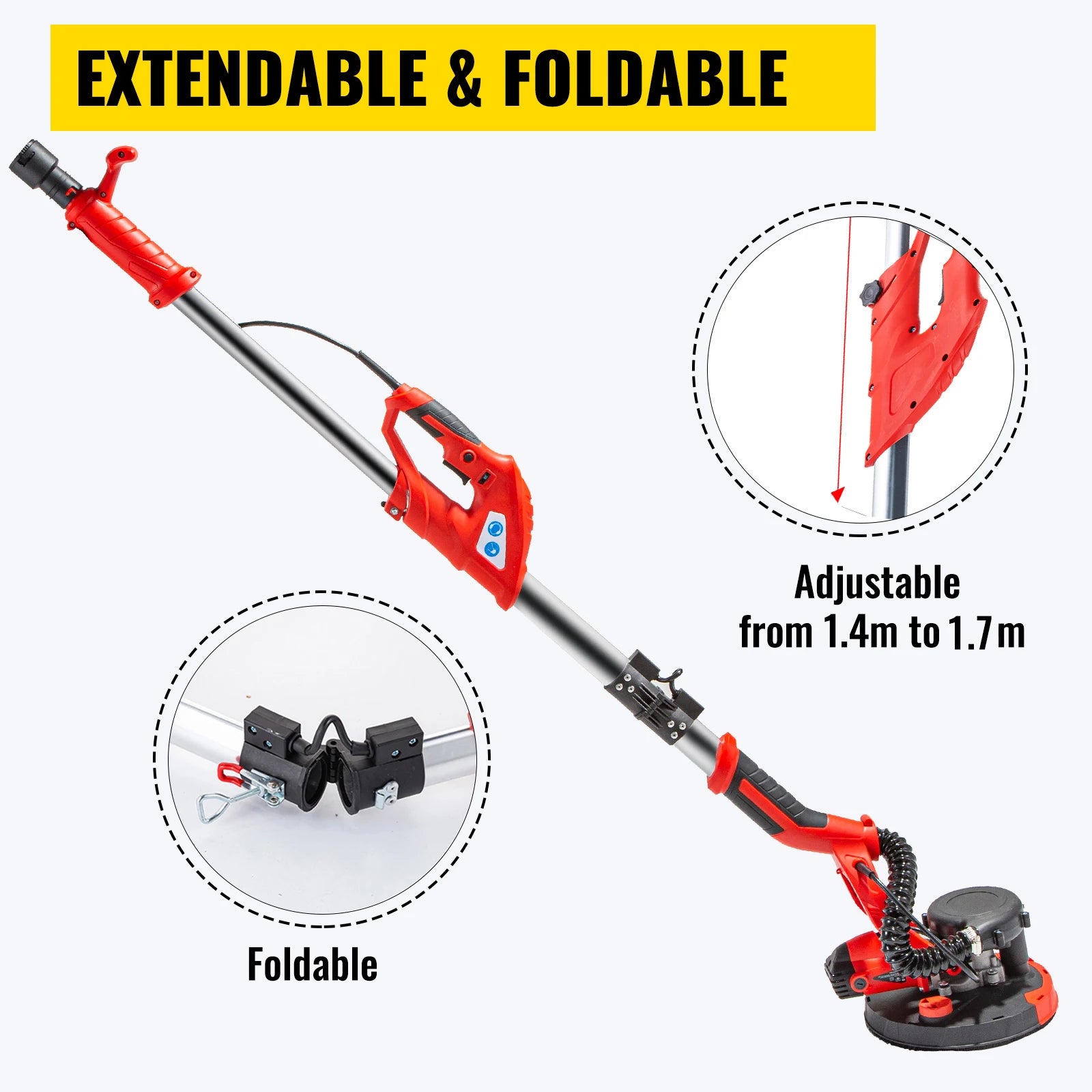 850W Electric Drywall Sander with Variable Speed & Dust Collection
