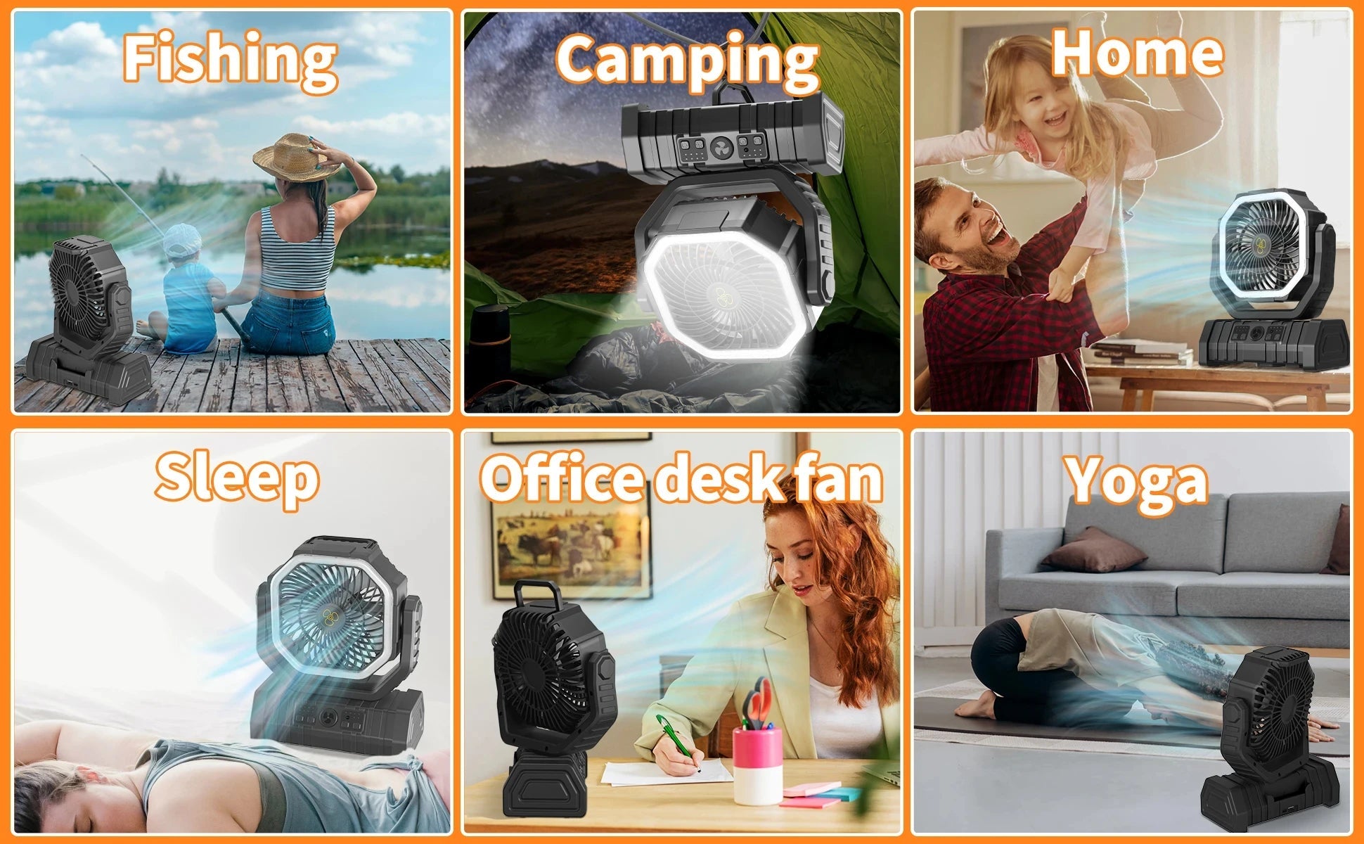 20000mAh High-Capacity Battery LED Light Camping Fan Movable Wireless Air Circulators Outdoor Ventilador with Hook