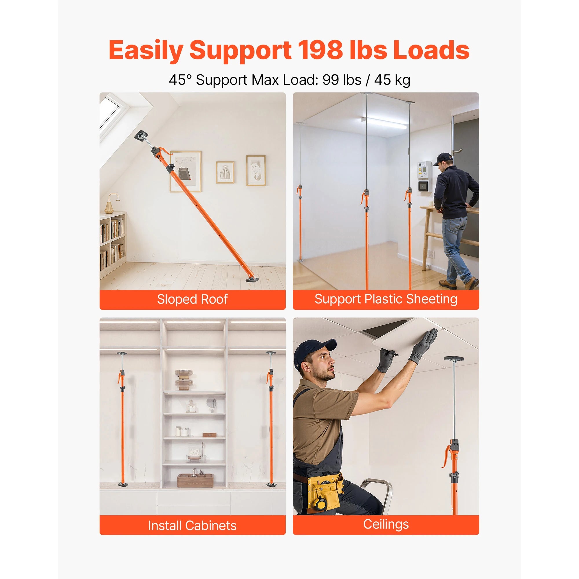 Adjustable Support Pole Jack 49–114in for Drywall & Cabinet Lifting