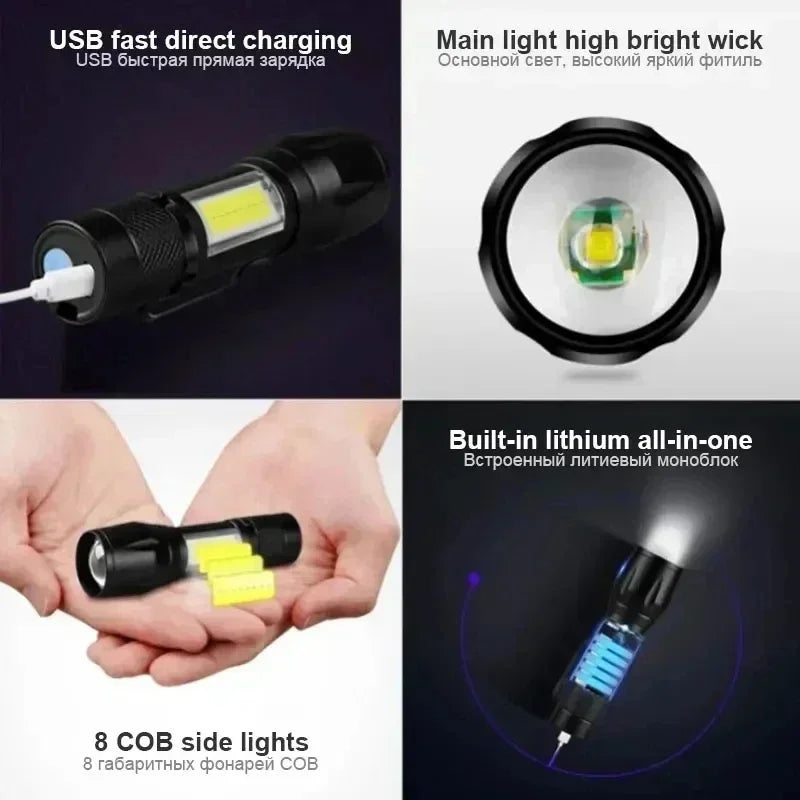 USB Rechargeable Clip Flashlight with Side Light