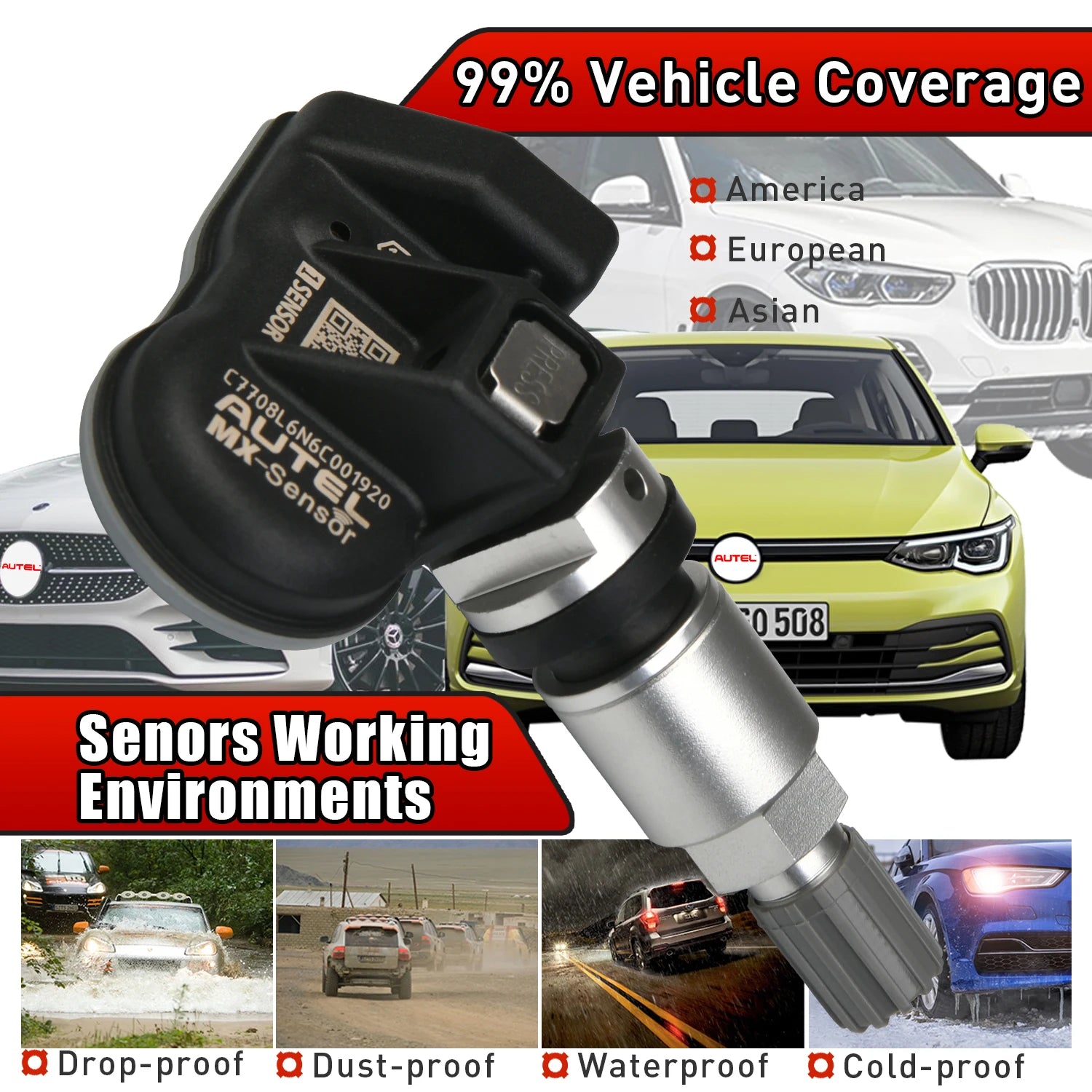 Autel MX TPMS-sensor 2-i-1 315MHz & 433MHz klonbar