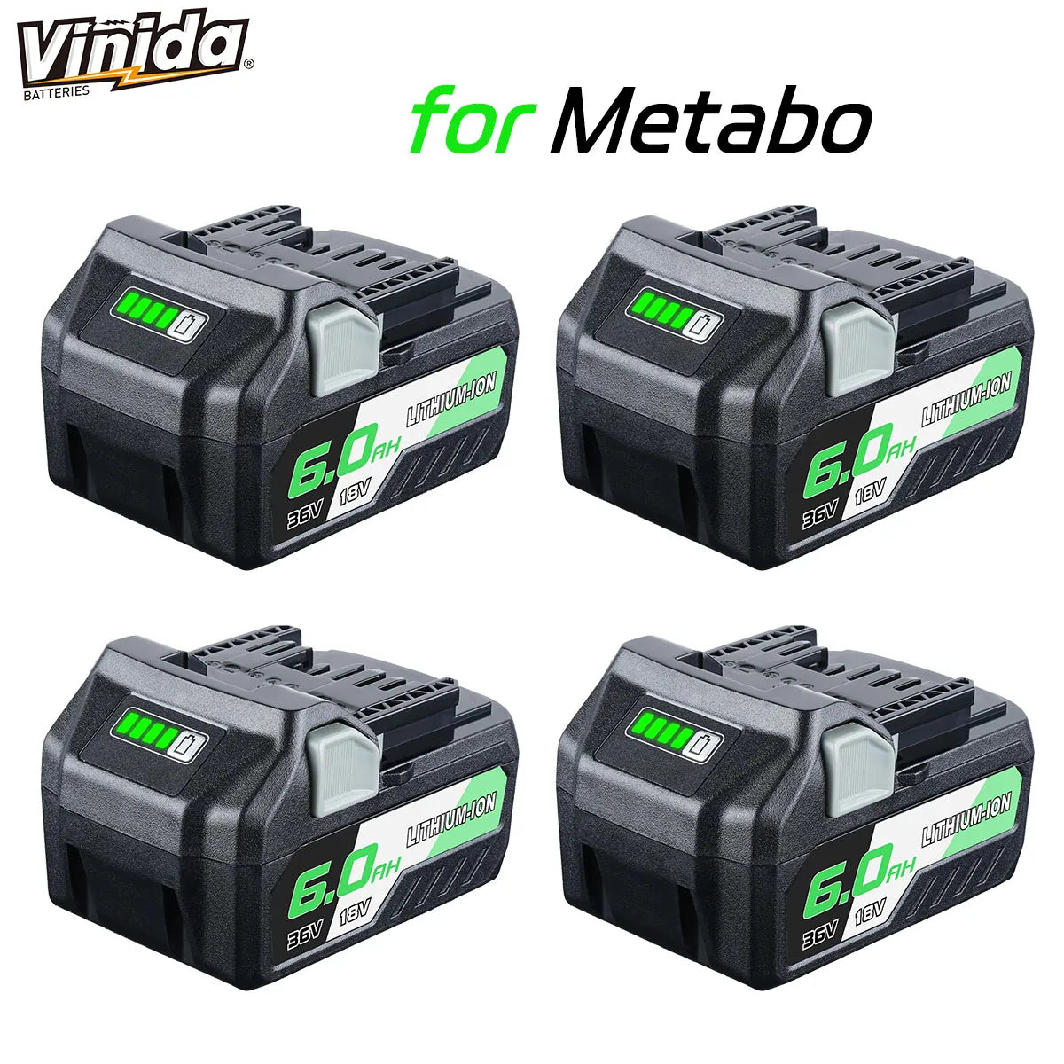 VINIDA 1/2/4 комплекта BSL36B18 6.0Ah 18V/36V литиева батерия за замяна на Metabo 371751M 372121M BSL36A18 батерия за безжични инструменти с щифт