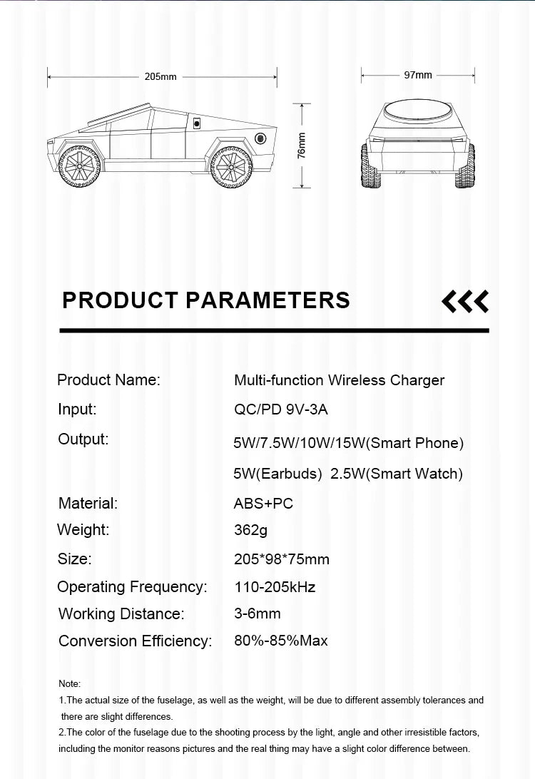 Desktop Cybertruck 3 in 1 Magnetic Fast Wireless Charger Phone Stand For IPhone 16 15 Pro Max, Apple & Samsung Watch Airpods Pro