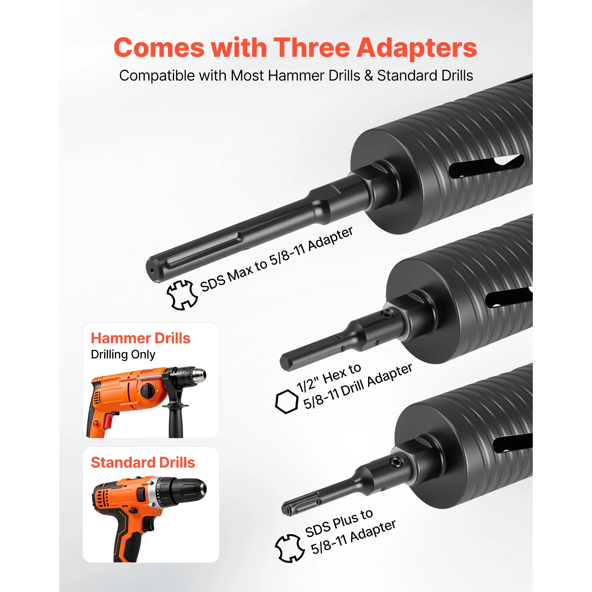 Diamond Core Drill Bit with Adapters for Concrete & Brick Drilling