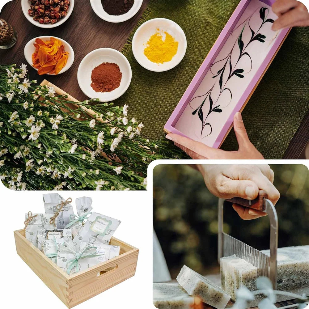 Kit de Fabrico de Sabão Artesanal DIY Corte de Bamboo e Caixa Interior com Molde de Silicone Fio de Aço Inoxidável Cortador Reto e Cortador Ondulado