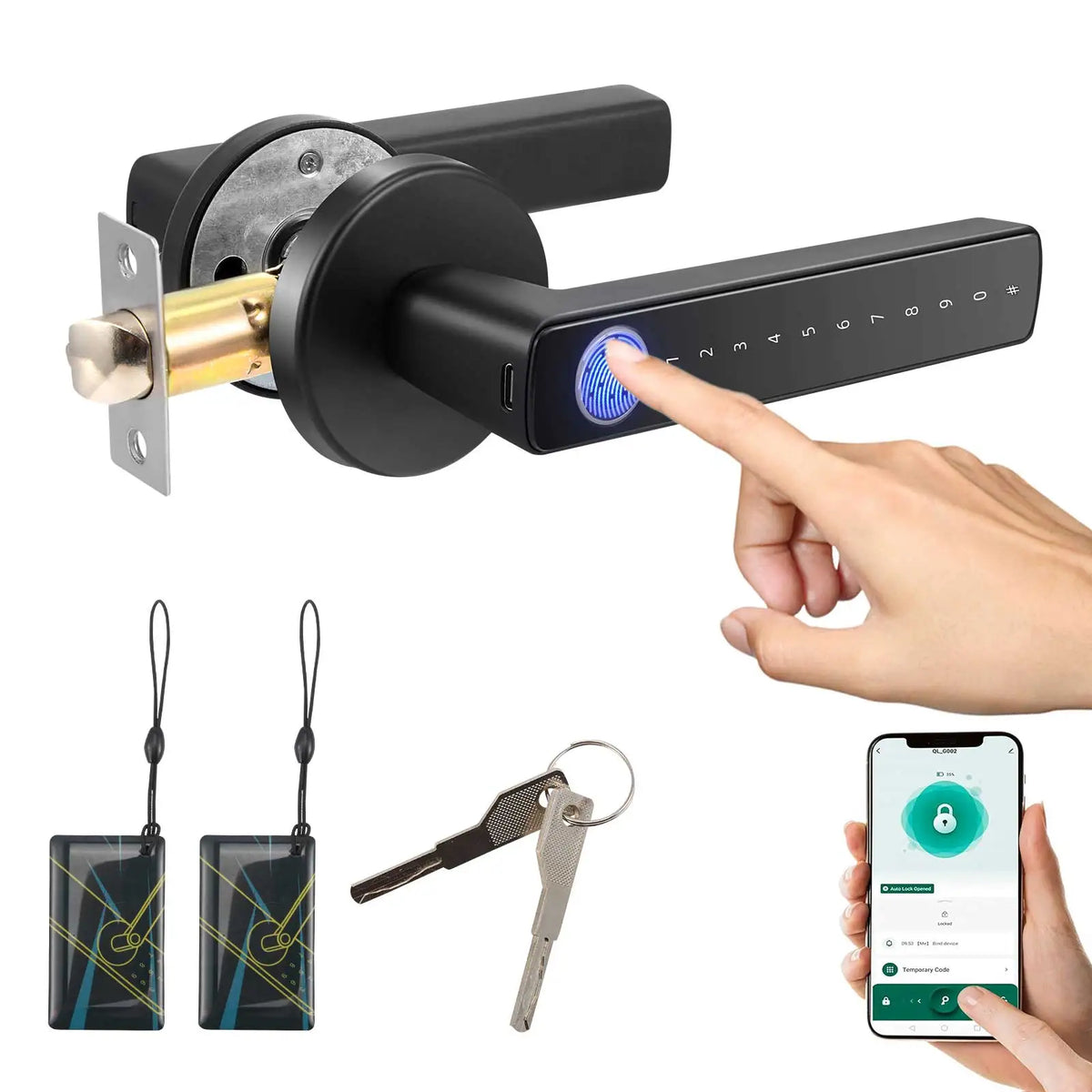 Smart Fingerprint Door Lock 6 in 1 with Touch Screen Door Handle Biometric Door Lock Keyless Entry Keypad for Home Hotel Office