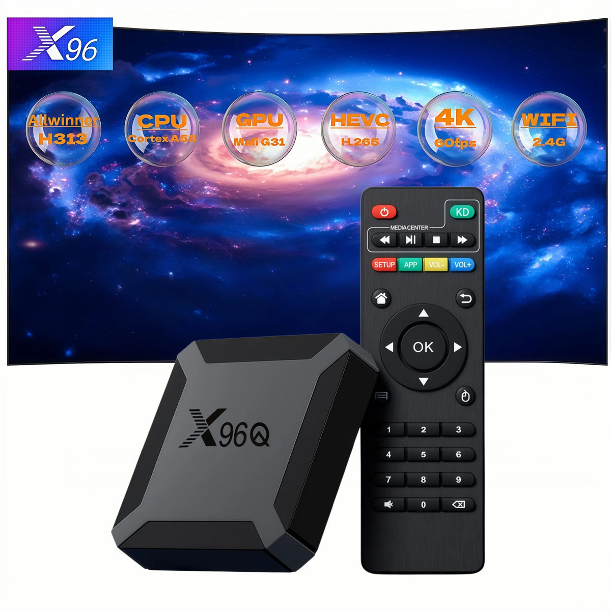 X96Q Android 10 TV Box Allwinner H313 Quad Core 4K Smart Media Player 1GB 2GB RAM 8GB 16GB ROM WiFi Ethernet AV Output Set Top Box for Old TV IPTV Receiver