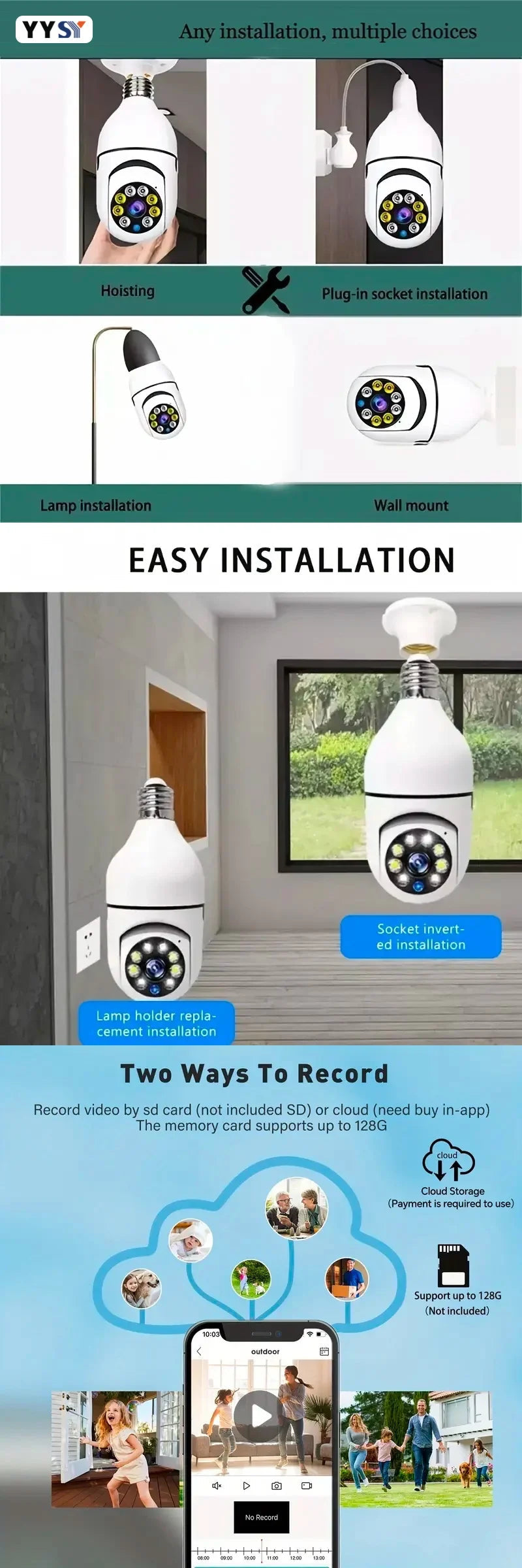 Tuya Smart Home 2.4G E27 Bulb Wifi Surveillance Camera HD Night Security Video Surveillance Supprt Two Way Audio Mobile Motion