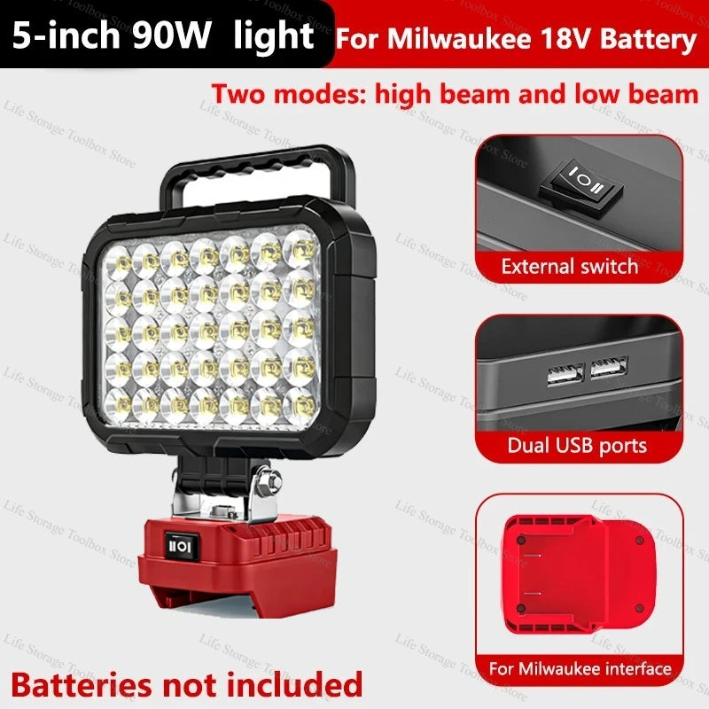 Cordless LED Work Light with USB Port, 3- to 8-Inch Options
