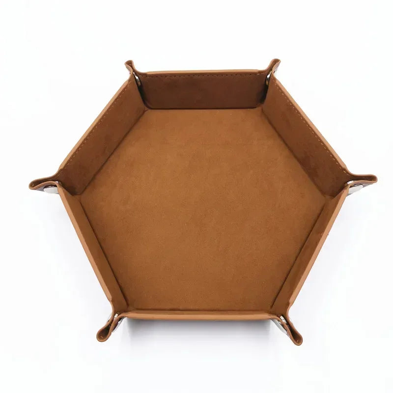 Bandeja hexagonal para dados, dobrável, em pele sintética PU, para jogos de dados como RPG, DND e outros jogos de mesa