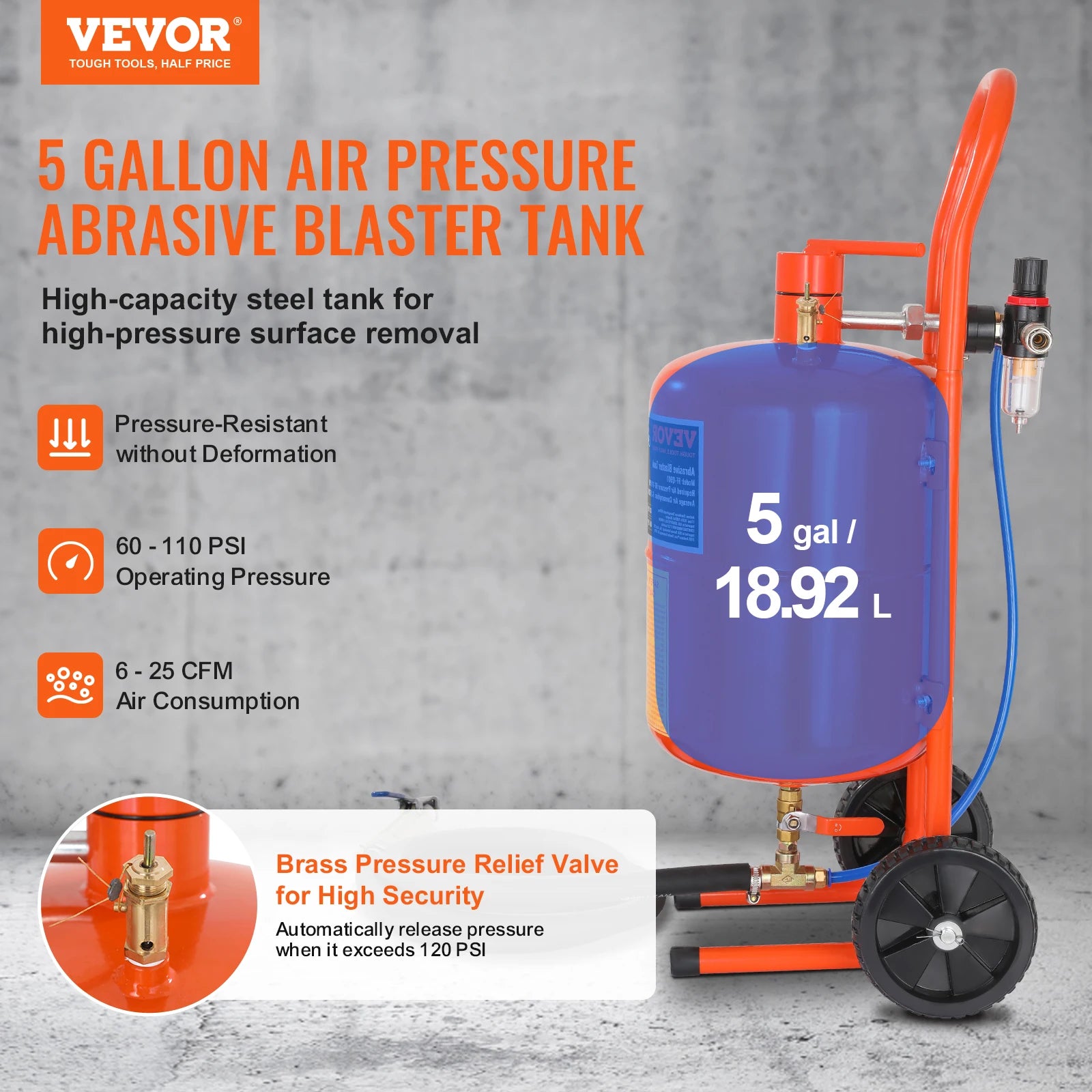 Prenosná sada pieskovacieho zariadenia 5–20 galónov 60–110 PSI na odstránenie hrdze a farby