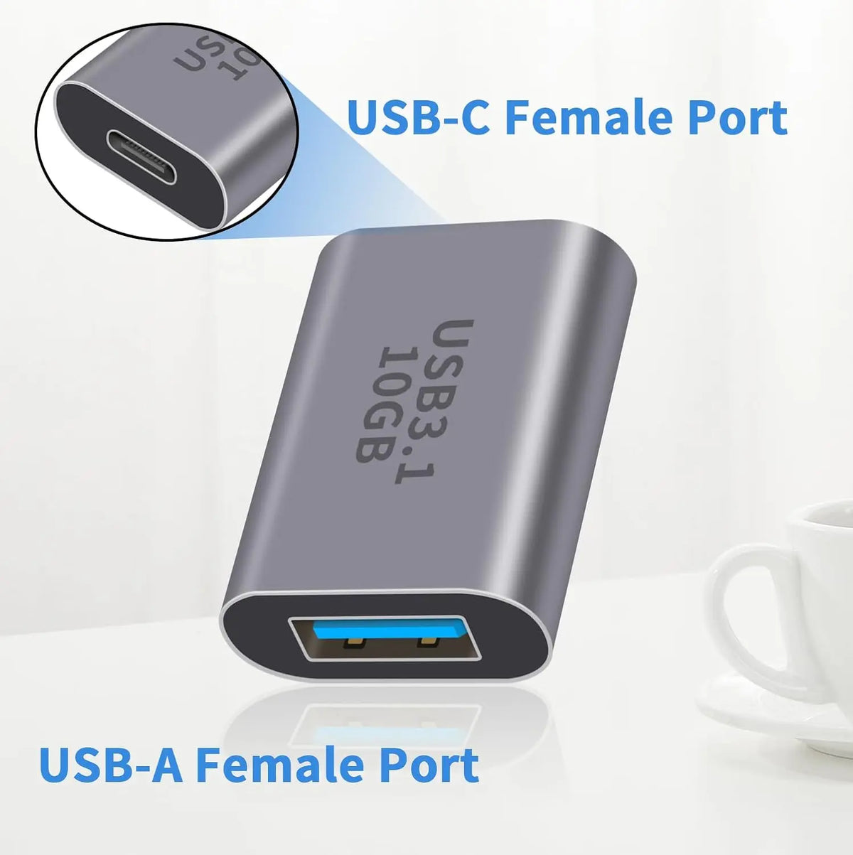 USB-C-Buchse auf USB-Buchse Adapter 3.1 Gen 2, USB-A-auf-USB-Typ-C-Adapter, beidseitig, 10 Gbit/s, unterstützt Datensynchronisierung und Aufladen