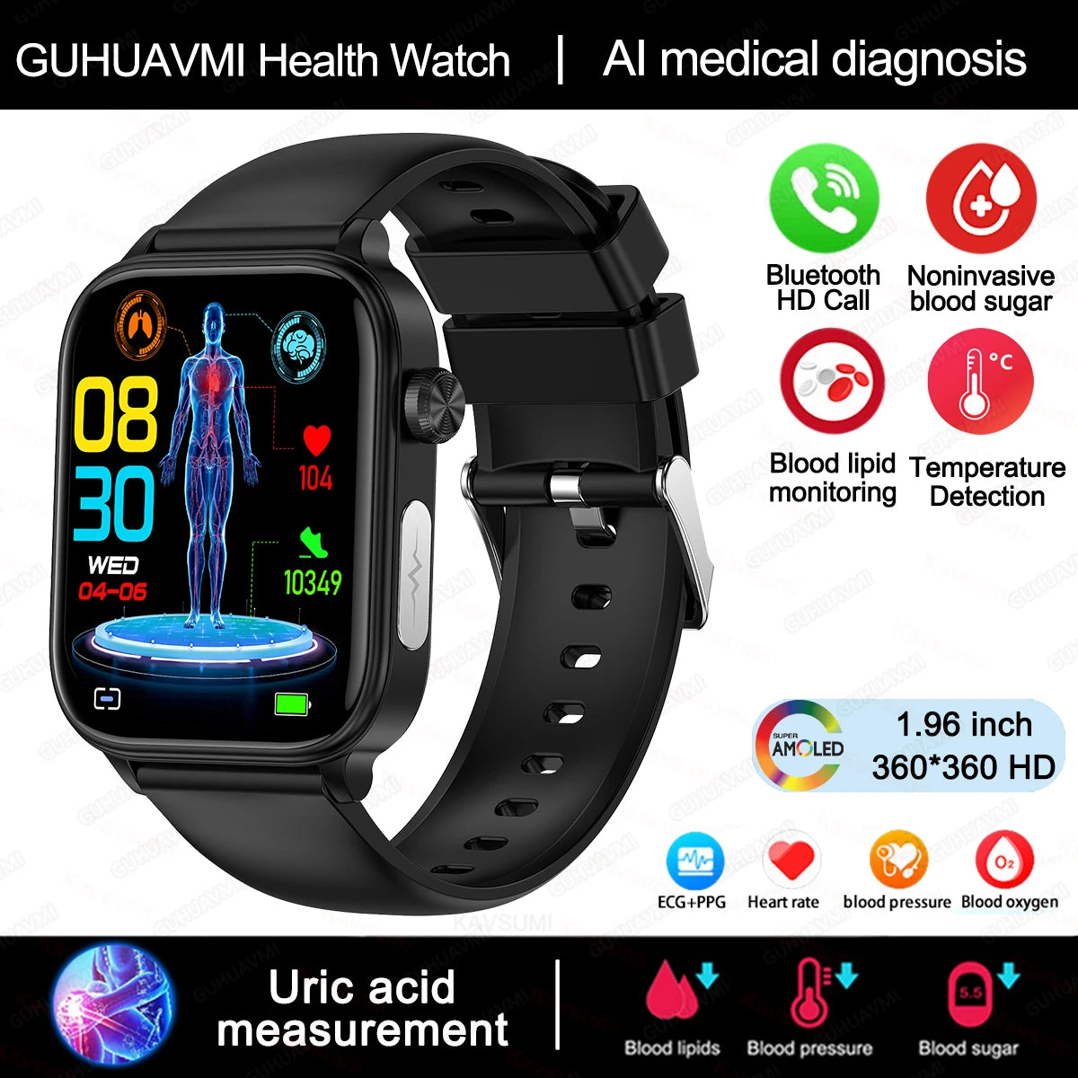 Ceas inteligent cu ecran tactil cu apelare Bluetooth